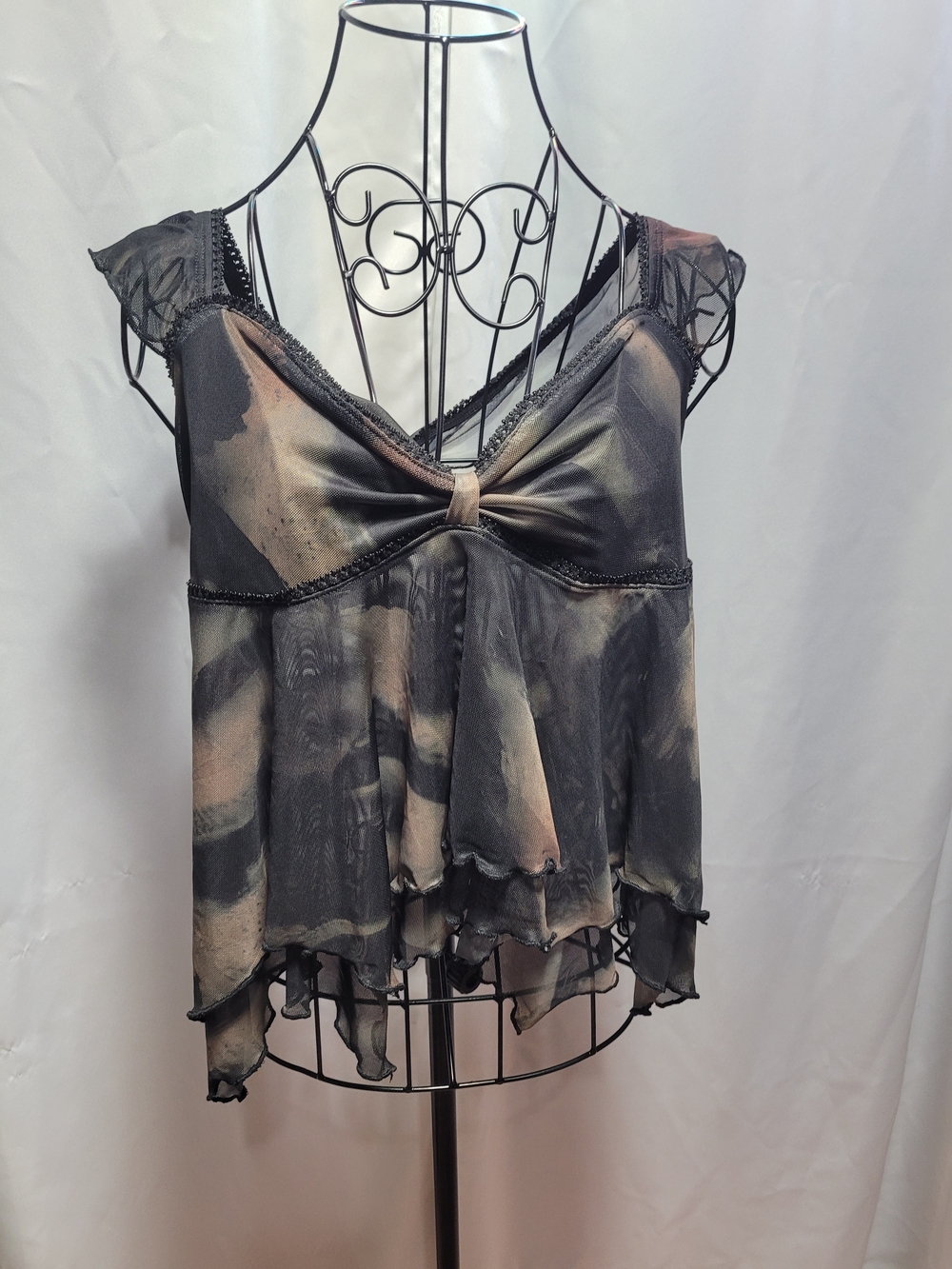 SHEIN Black and Taupe Tie-Dye V-Neck Sleep Top